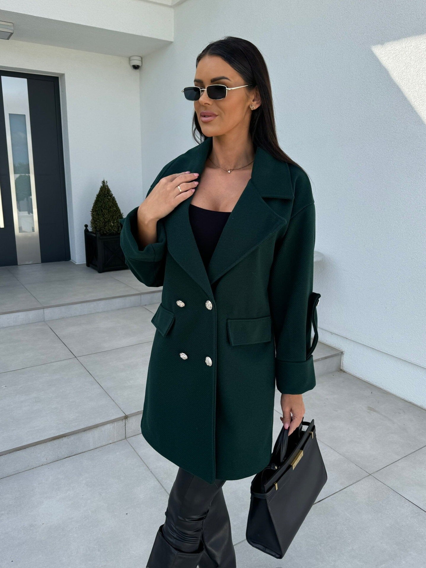 Women's Coat – Wool – H-Line Fit – Double Closure – Knee Length – Blazer Lapel