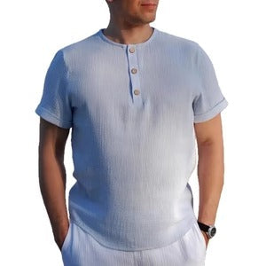 Men's T-shirt with Buttons – Regular Fit – Short Sleeved – Soft Knit – Casual Style
