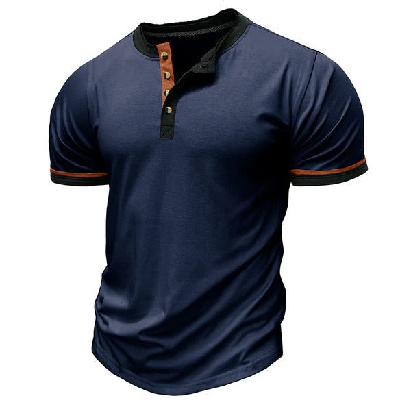 Men's Henley T-shirt – Regular Fit – Short Sleeve – Contrast Trim – Breathable Comfort