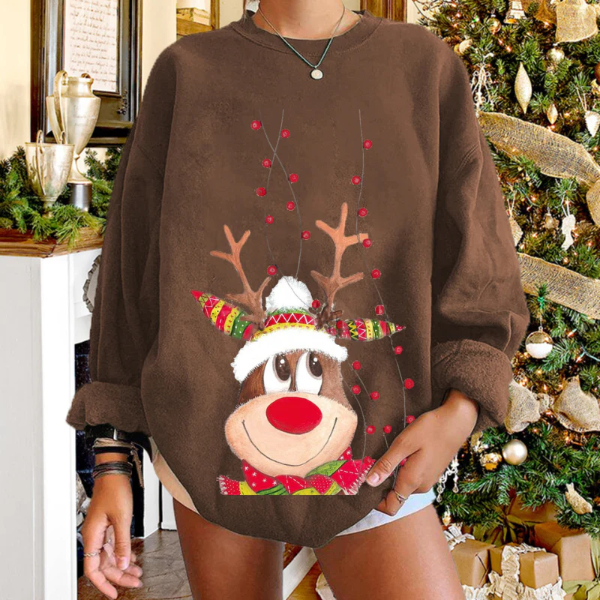 Women's Pullover Sweater – Relaxed Fit – Soft Knit – Reindeer Motif