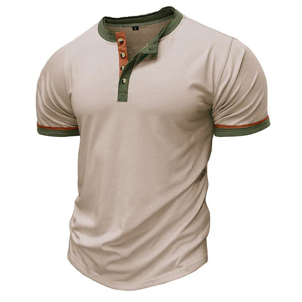 Men's Henley T-shirt – Regular Fit – Short Sleeve – Contrast Trim – Breathable Comfort