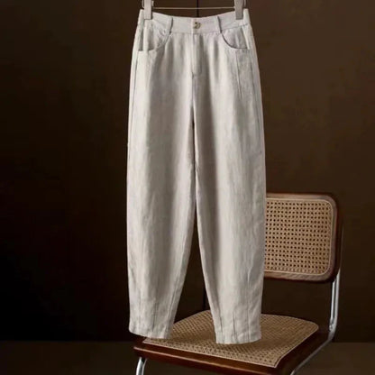 Women's Pants – High Waist – Relaxed Fit – Ankle Length – Lightweight Cotton Fabric