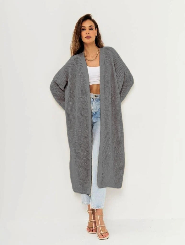 Women's Cardigan – Knit – Oversized Fit – Open Front – Long with Ribbed Texture