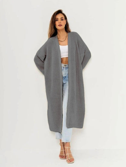 Women's Cardigan – Knit – Oversized Fit – Open Front – Long with Ribbed Texture
