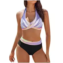 Women's Bikini Set – Push-Up Halterneck Top – Thong Bottom – Breathable and Stretchable