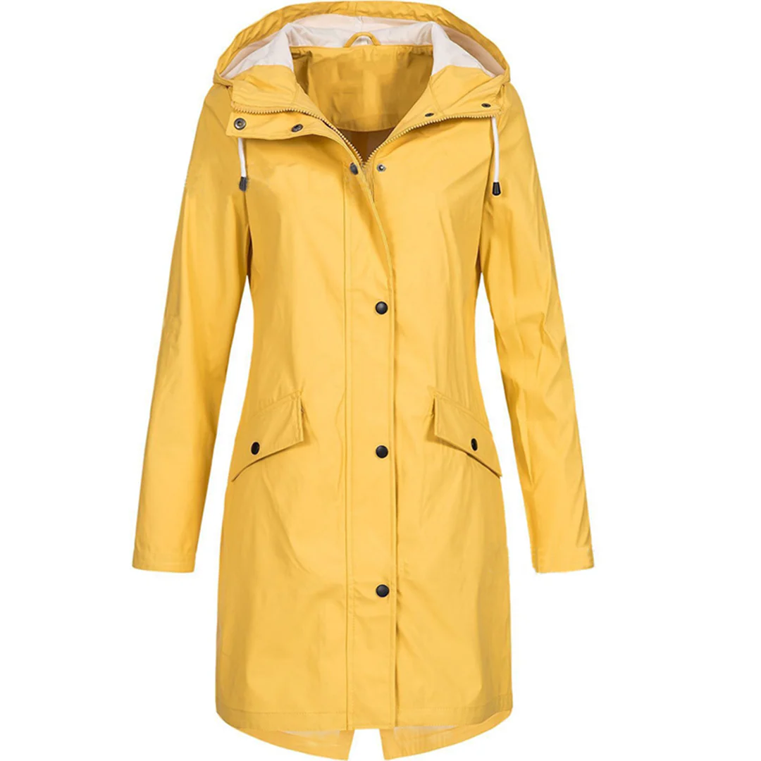 Women's Raincoat – Tailored Fit – Water-Repellent – With Hood and Button Closure