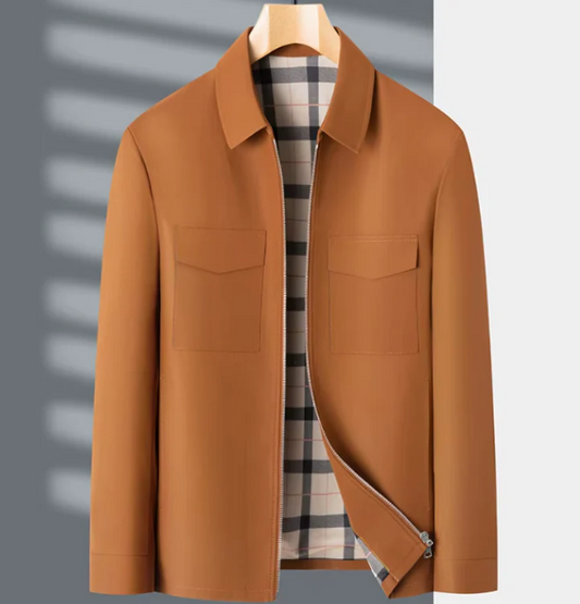 Men's Jacket – Slim Fit – Classic Collar – Zipper – Flap Pockets – Checkered Lining