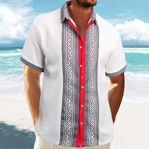 Men's Shirt with Short Sleeves – Relaxed Fit – Ethnic Pattern – Breathable Cotton