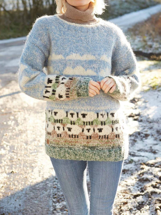 Women's Knit Sweater – Relaxed Fit – Round Neck – Nature-Inspired Pattern