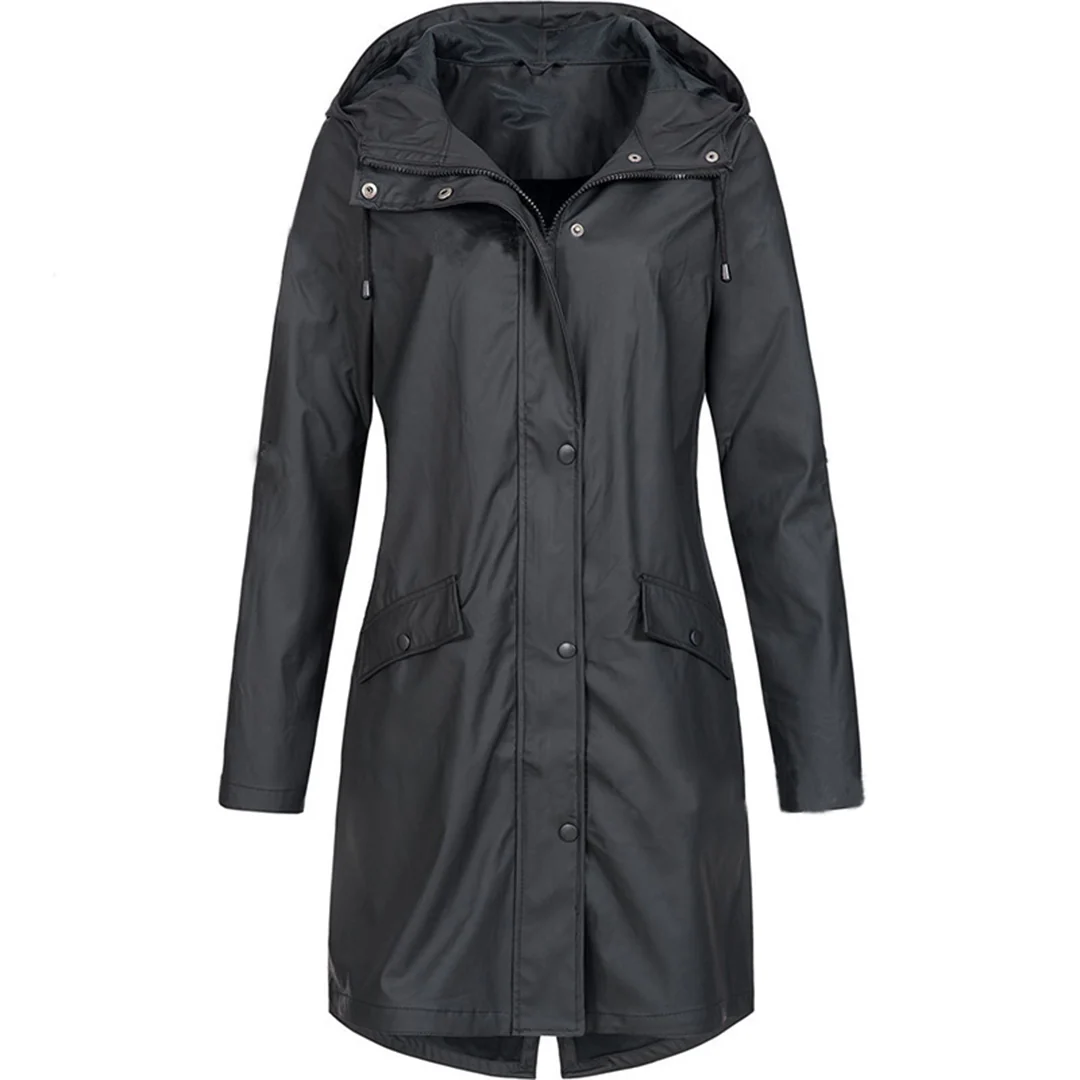 Women's Raincoat – Tailored Fit – Water-Repellent – With Hood and Button Closure