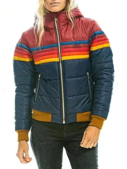 Women’s Puffer Jacket - Quilted - Slim Fit - High Collar - Ribbed Hem