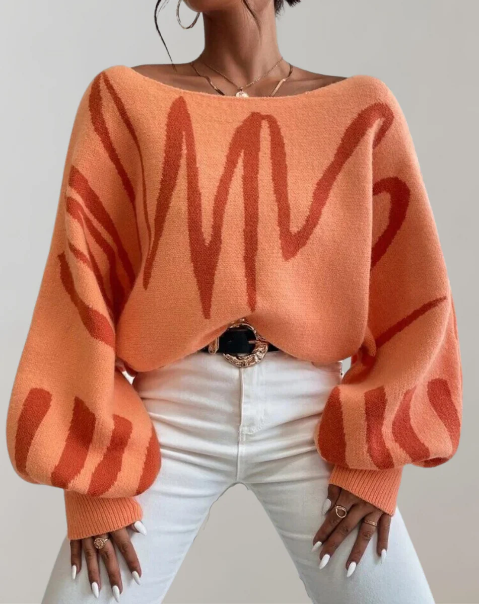 Women's Off-Shoulder Blouse – Knit – Relaxed Fit – Lantern Sleeves – Cropped