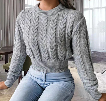 Women's Sweater – Wool-like Knit – Cable Knit – Ribbed Round Neck – Regular Fit