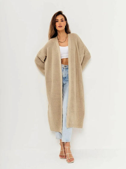 Women's Cardigan – Knit – Oversized Fit – Open Front – Long with Ribbed Texture