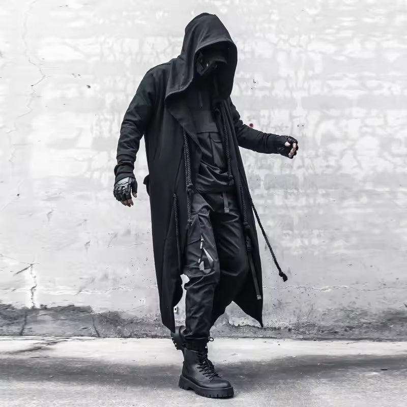 Men's Long Coat – Oversized Fit – Draped Hood – Gothic Streetwear Style