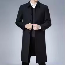 Men's Long Coat – Slim Fit – Wool Look – Button Closure – Classic Lapel