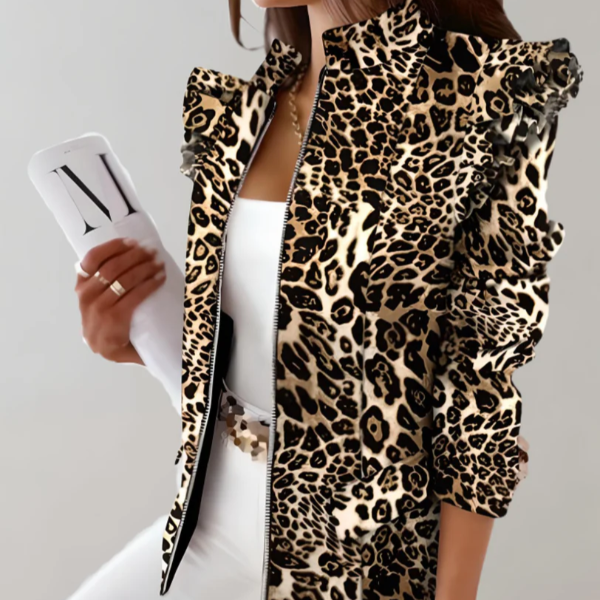 Women's Jacket – Tailored Fit – Checkered Pattern – Ruched Shoulder – Stand Collar