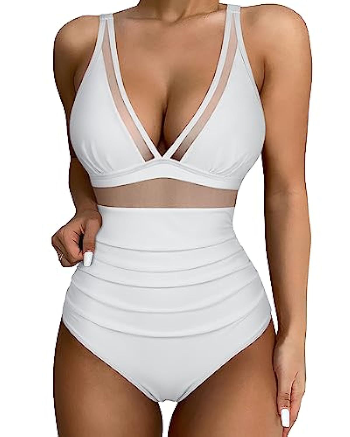 Swimsuit for Women – Tailored Fit – Deep V-Neck – Mesh and High Leg Cut