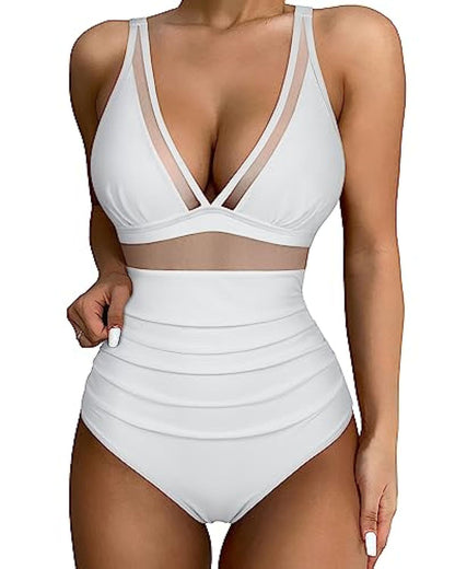 Swimsuit for Women – Tailored Fit – Deep V-Neck – Mesh and High Leg Cut