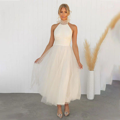 Dress for Women – Halterneck – Fitted Bodice – A-line Light Skirt – Elegant Style