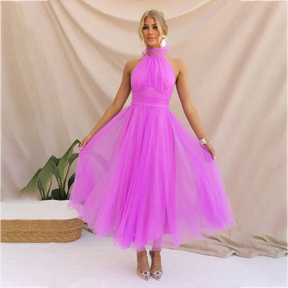Dress for Women – Halterneck – Fitted Bodice – A-line Light Skirt – Elegant Style