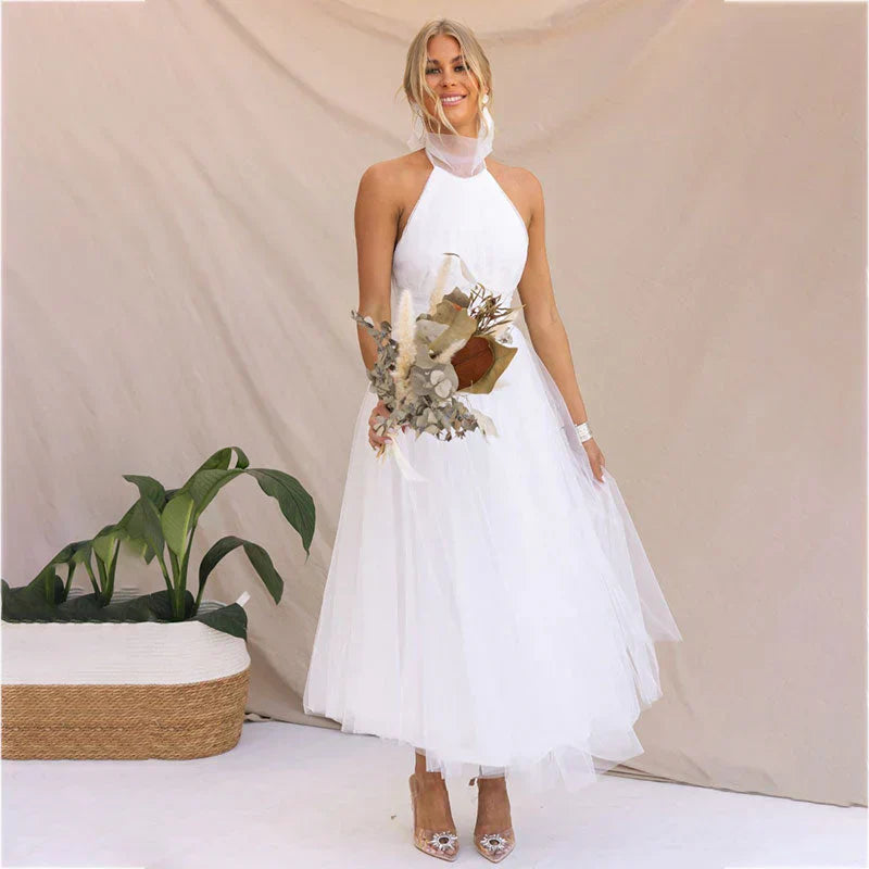 Dress for Women – Halterneck – Fitted Bodice – A-line Light Skirt – Elegant Style