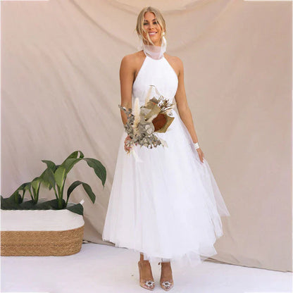 Dress for Women – Halterneck – Fitted Bodice – A-line Light Skirt – Elegant Style