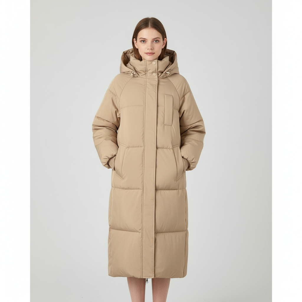 Women's Winter Mid-Length Cotton Coat - Oversized Hooded Puffer Jacket