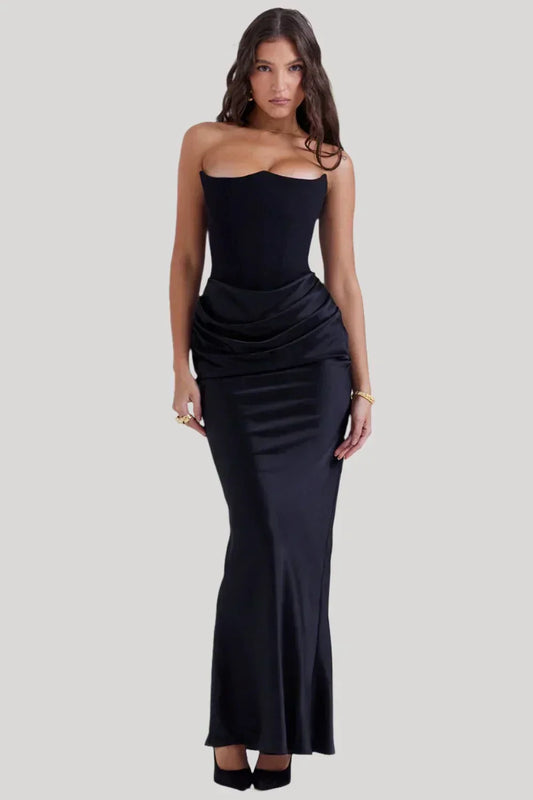 Women's Maxi Dress – Strapless – Elegant Draped Fit – Satin Look – Evening Wear