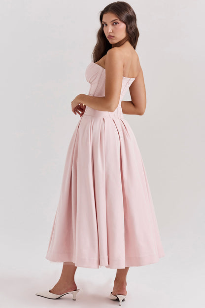 Kjole til kvinder – Stropløs midi – Vævet satin – A-line snit – Elegant pasform