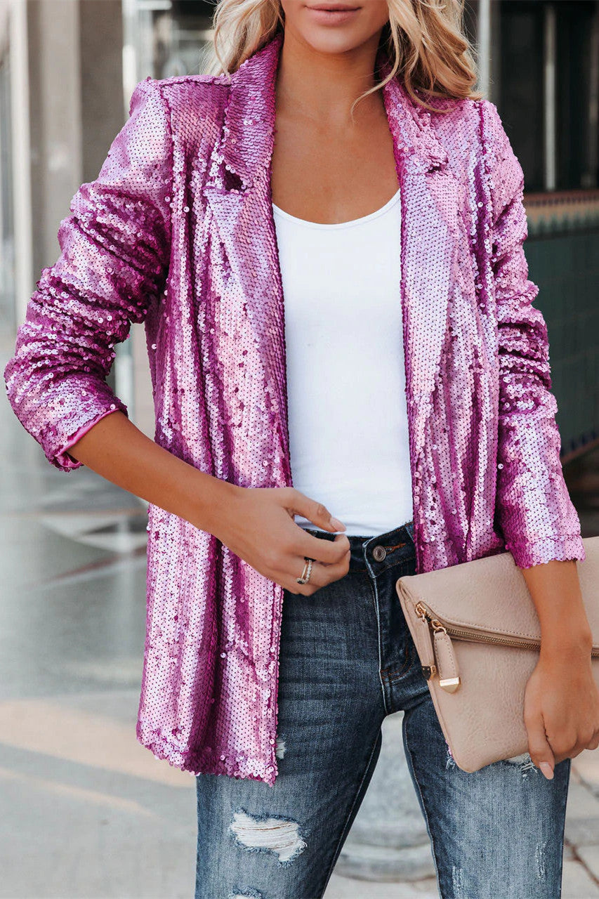 Isabella Sequined Longline Blazer | Collared Relaxed Fit Blazer