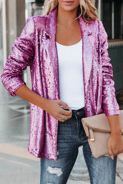 Isabella Sequined Longline Blazer | Collared Relaxed Fit Blazer