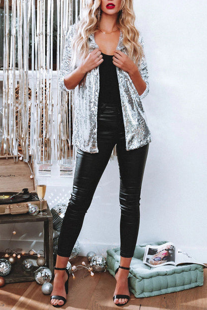 Isabella Sequined Longline Blazer | Collared Relaxed Fit Blazer