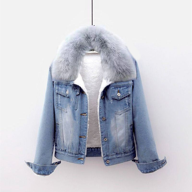 Amelia Regular Fit Denim Jacket | Fur Collar Sherpa Lined Denim Jacket