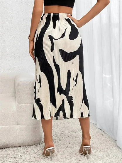 Dame Midi Nederdel - Høj Talje - A-formet - Let og Flowy - Mønstret Design