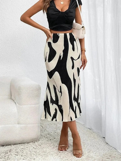 Dame Midi Nederdel - Høj Talje - A-formet - Let og Flowy - Mønstret Design