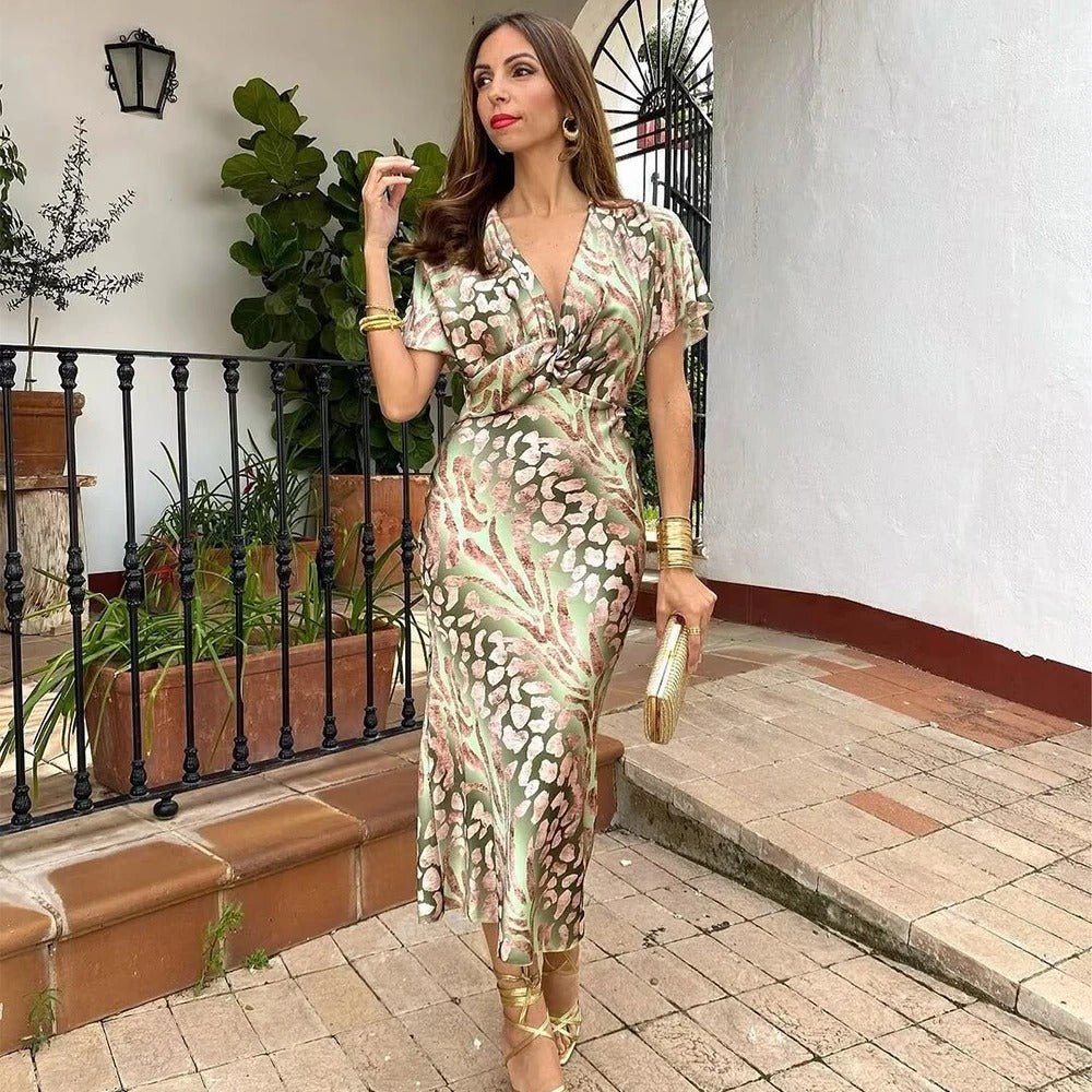 Dress for Women – Slim Fit Mini Dress – Satin Look – Draped Bust – Abstract Print