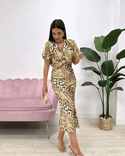 Dress for Women – Slim Fit Mini Dress – Satin Look – Draped Bust – Abstract Print