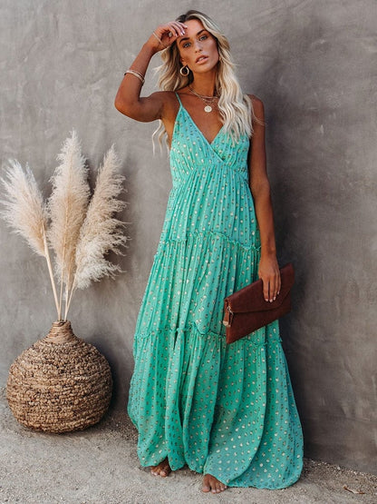 Women's Maxi Dress – Relaxed Fit – V-Neck – Spaghetti Straps – Light and Airy