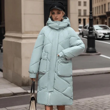Women’s Coat - Quilted - Oversized Fit - Maxi Length - High Collar Hood