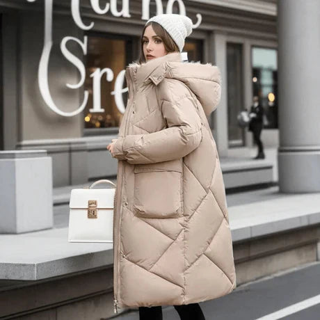 Women’s Coat - Quilted - Oversized Fit - Maxi Length - High Collar Hood