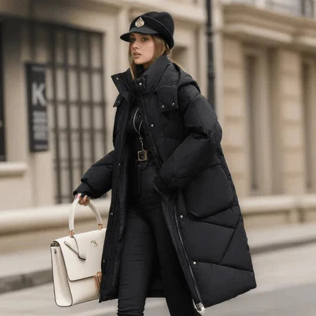 Women’s Coat - Quilted - Oversized Fit - Maxi Length - High Collar Hood