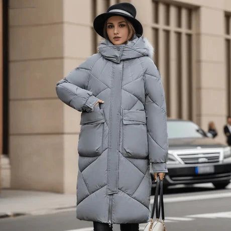 Women’s Coat - Quilted - Oversized Fit - Maxi Length - High Collar Hood