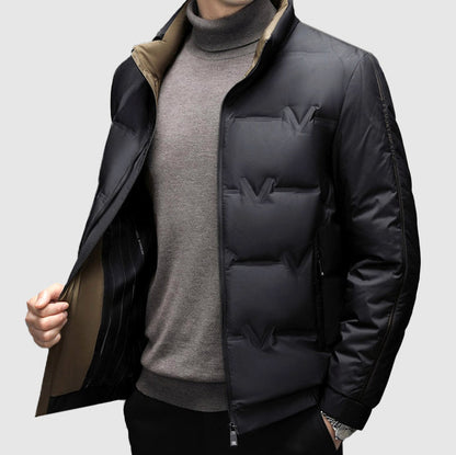 Oscar Quilted Puffer Jacket | Contrast Collar Hip-Length Jacket