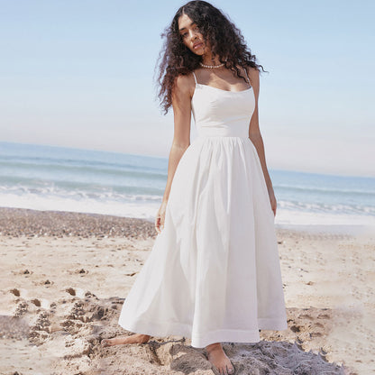 Dress for Women – Midi Fit and Flare – Pleated Skirt – Spaghetti Straps – Breathable Blend