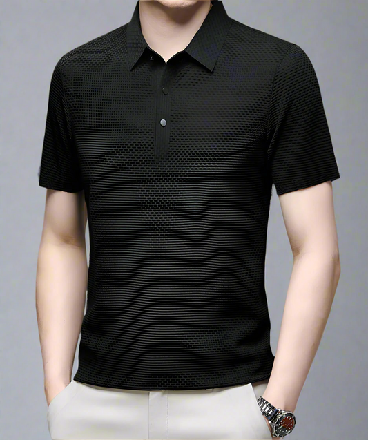 Men's Polo Shirt - Structured Weave - Button Closure - Breathable and Stylish