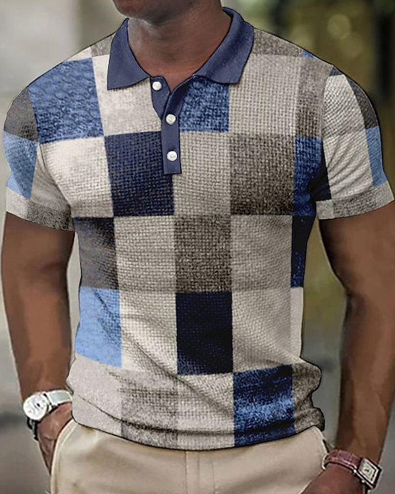Men's Polo Shirt – Slim Fit – Soft Knit – Patchwork Design – Button Closure Casual