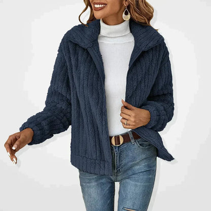 Women's Jacket – Soft Ribbed Texture – Relaxed Fit – High Collar with Zipper