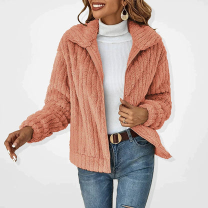 Women's Jacket – Soft Ribbed Texture – Relaxed Fit – High Collar with Zipper