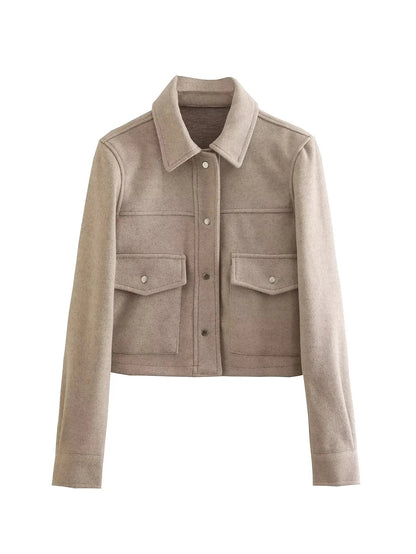 Women's Jacket – Short Cut – Tailored Fit – Button Closure – Utility Chest Pockets